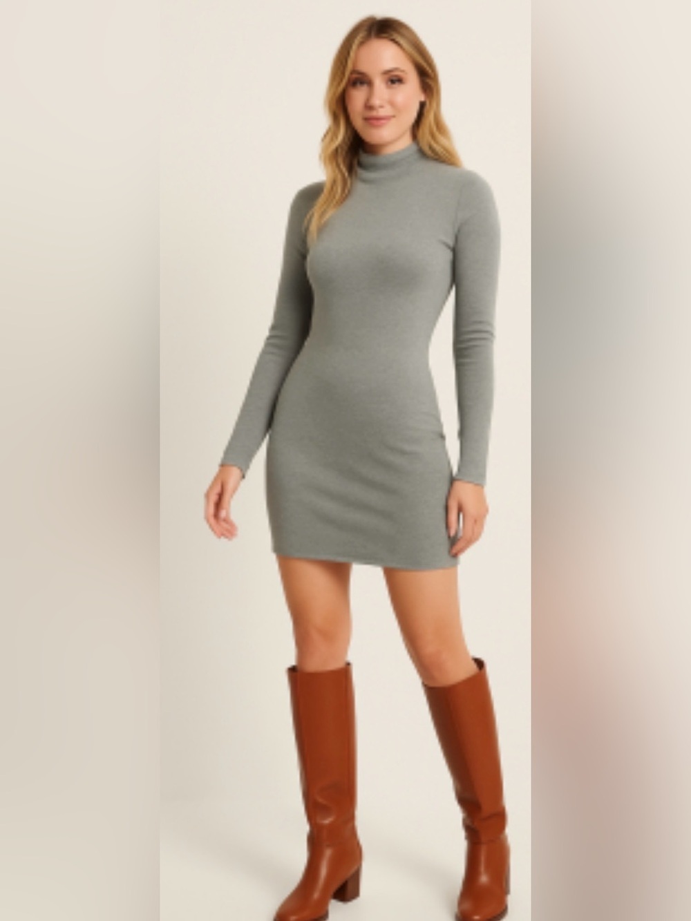 Aritzia The Group Babaton Grey Fitted Long Sleeve Mock Neck Dress Size M